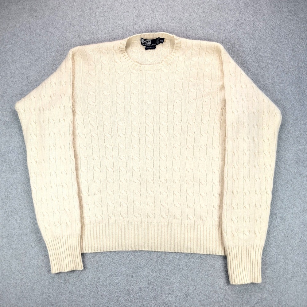 Polo Ralph Lauren Cashmere Sweater Mens XXL Cream Cable Knit Italian Yarn